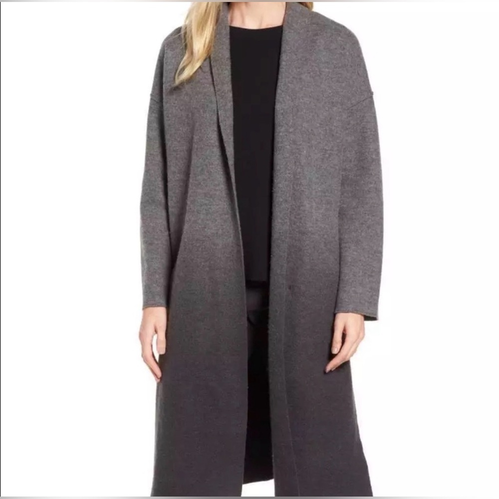 Eileen Fisher ash/charcoal ombré boil wool Kimono long coat - Picture 2 of 12